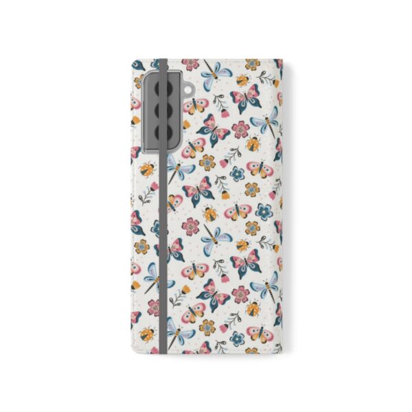 Closed Butterfly Faux Vegan Leather Folio Samsung Case with Strap