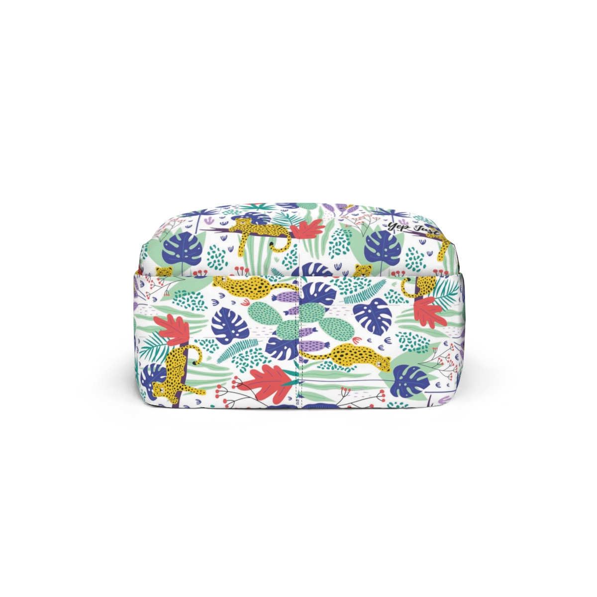 Yellow Cheetah Tropical Blue Green Flora Unisex Classic Backpack - Bottom View