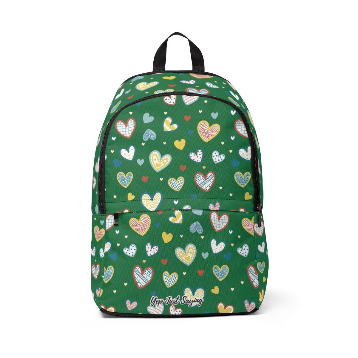 Rainbow Heart Colors Dark Green Unisex Fabric Backpack for School Travel Grandma's House