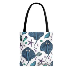 Blue Sting Ray Pearls Starfish Shells Ocean Tote Bag, Grocery Shopping On The Go Travel Strong Durable Over The Shoulder Sack