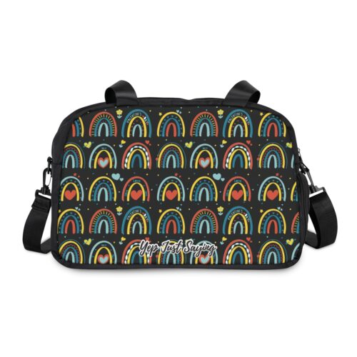 Boho Rainbow Colors Black Leather Fitness Handbag, Exercise On The Go Gym Bag