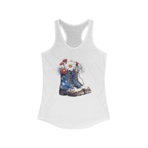 White Red and White Daisies Star Military Combat Boots Women's Ideal Racerback Tank