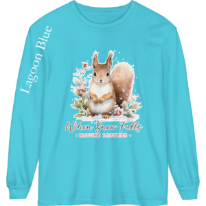 Lagoon Blue - Cute Squirrel Playing in the Snow, Comfort Color 6014 Long Sleeve T-shirt