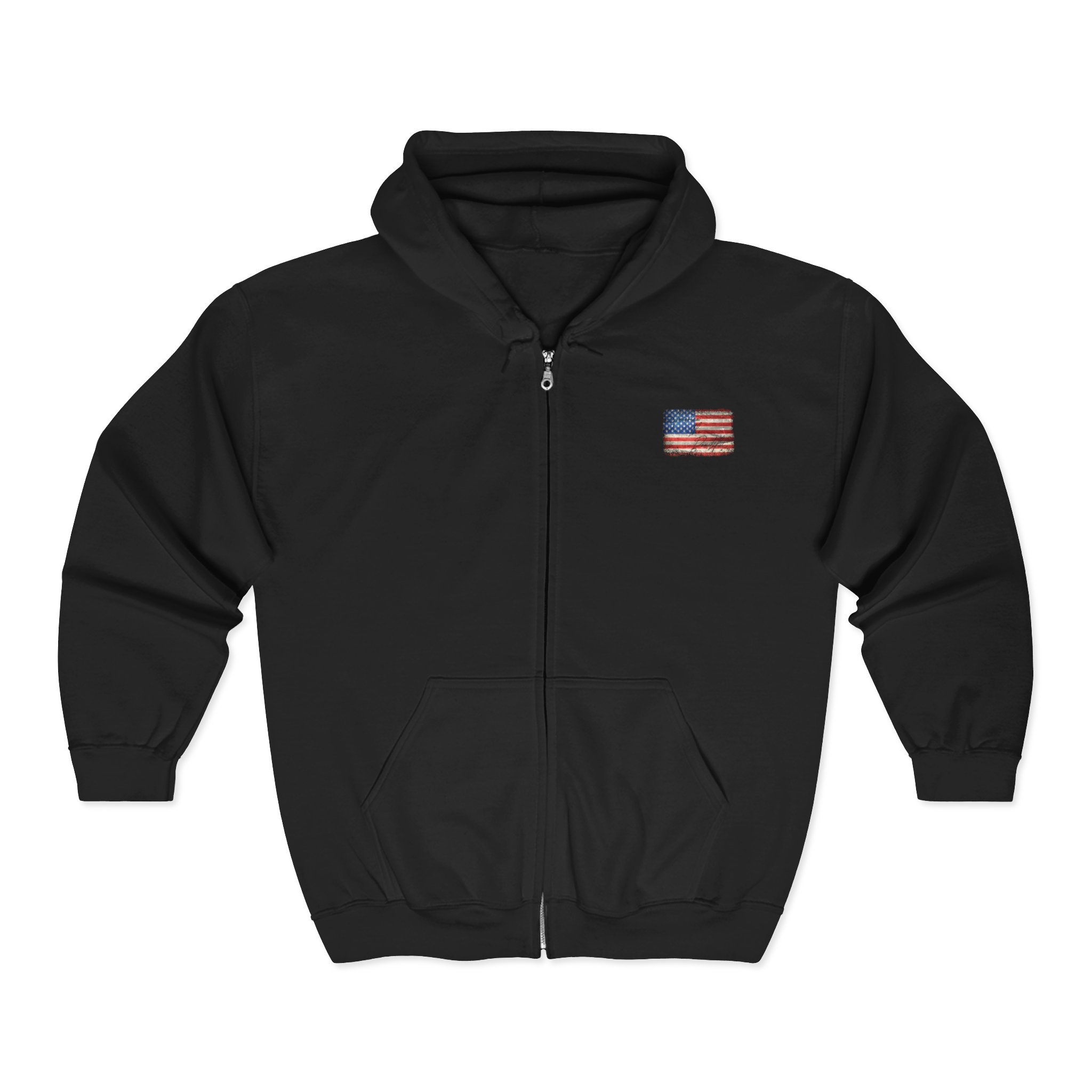 Heavy Blend Full Zip Hooded Sweatshirt, America the Beautiful Distressed Flag Design, Zip Up Hooded with Matching String, Gift for Veteran - Image 5