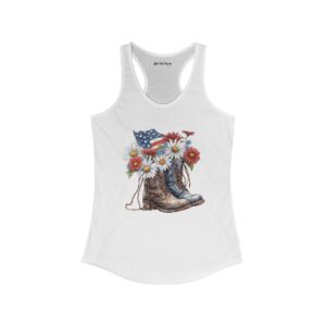 USA Flag Red White Blue Daisies Military Boots Women's Ideal Racerback Tank
