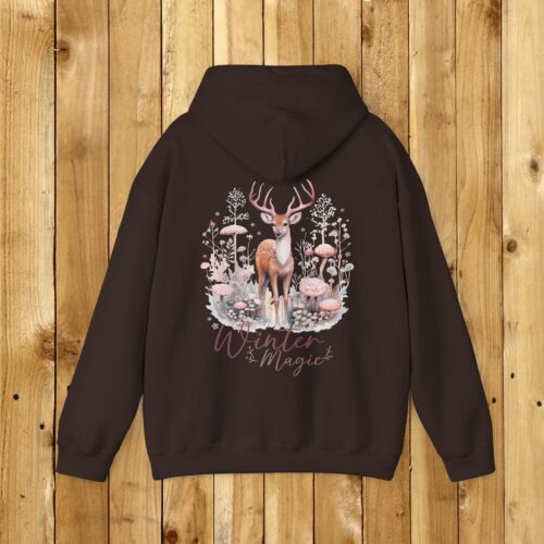Winter Magic Deer Unisex Heavy Blend™ Hooded Sweatshirt, Beautiful Deer standing in the Snow