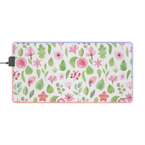 LED Gaming Mouse Pad, Green and Pink Watercolor Spring Floral
