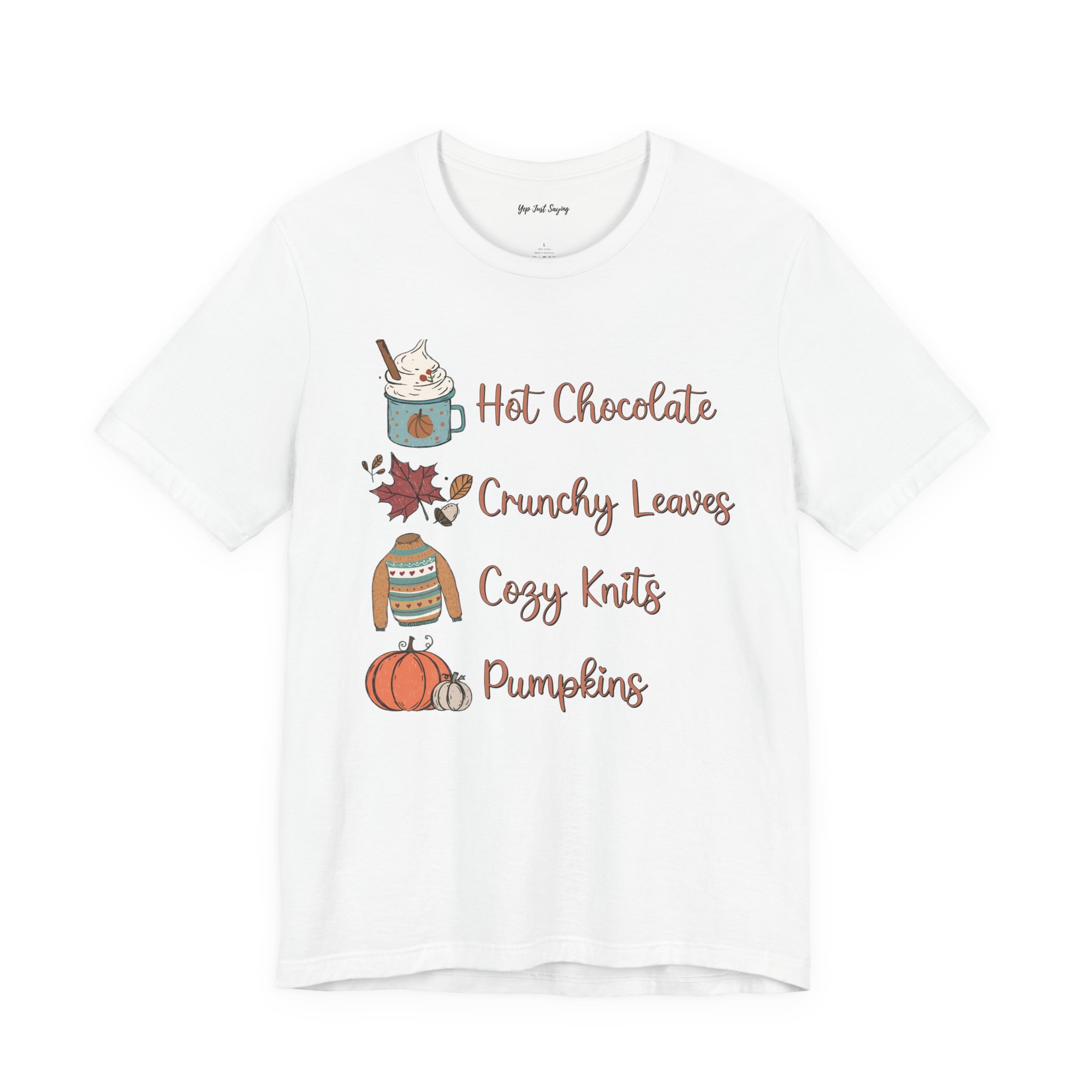Hot Chocolate Crunchy Leaves Unisex Jersey Short Sleeve Tee, Halloween Party Shirt, Autumn Light Weight Tee - Image 3