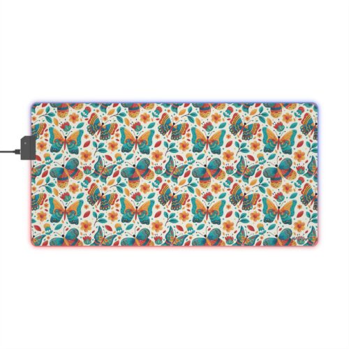 Bold Teal Blue Butterfly LED Gaming Mouse Pad