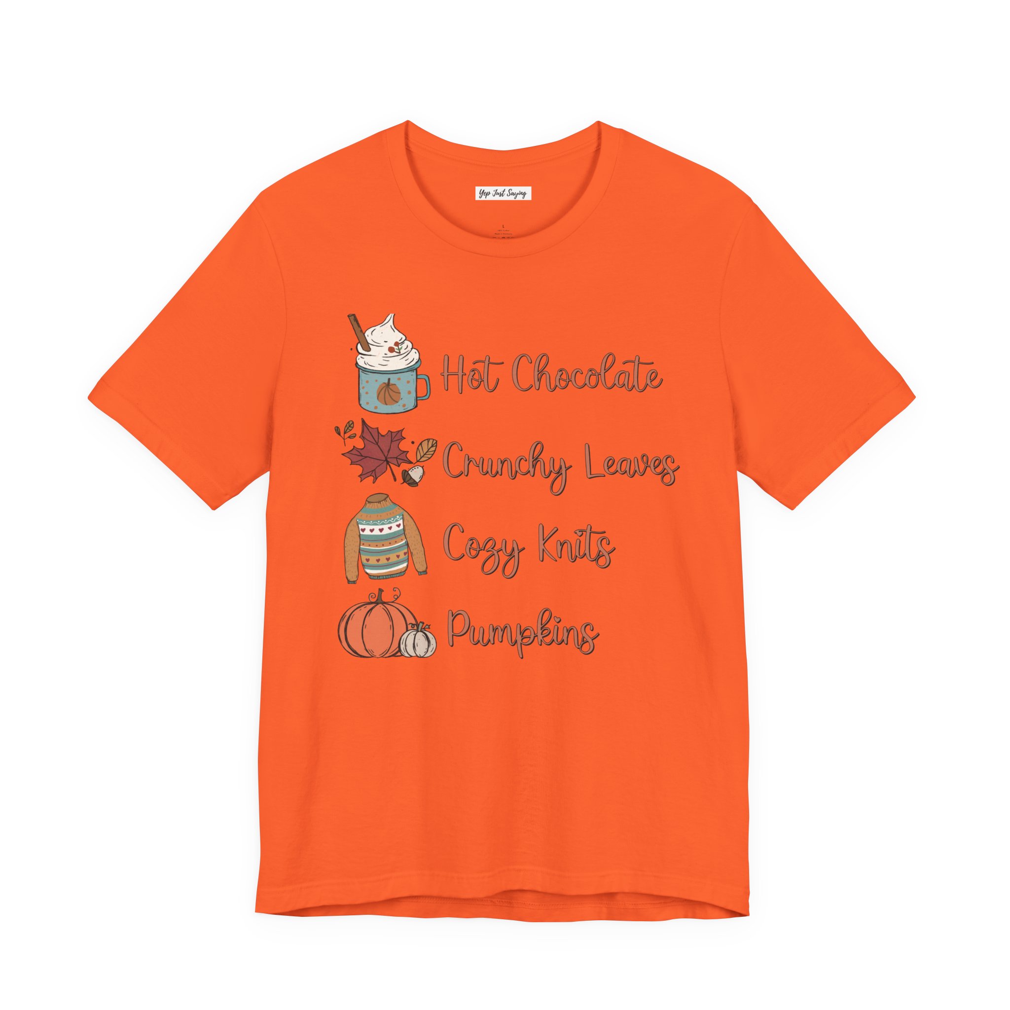 Hot Chocolate Crunchy Leaves Unisex Jersey Short Sleeve Tee, Halloween Party Shirt, Autumn Light Weight Tee - Image 7
