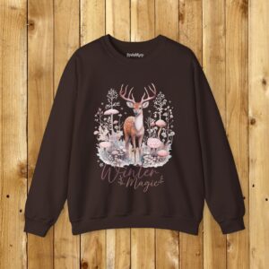 Winter Magic Unisex Heavy Blend™ Crewneck Sweatshirt, Beautiful Deer standing in the Snow