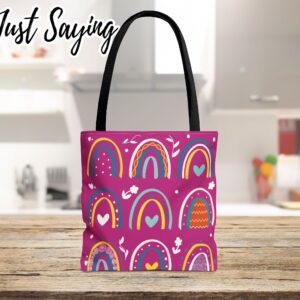 Boho Rainbow Colors Pink Tote Bag All Over Print