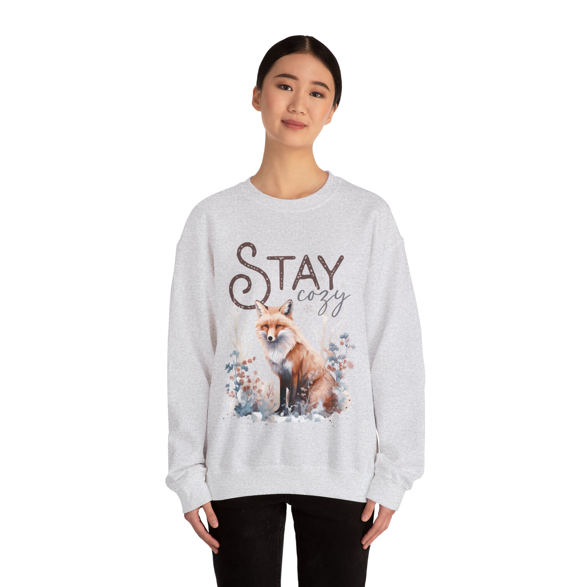 Stay Cozy Red Fox Unisex Heavy Blend™ Crewneck Sweatshirt, Winterland Red Fox in the Woods Pullover - Image 12