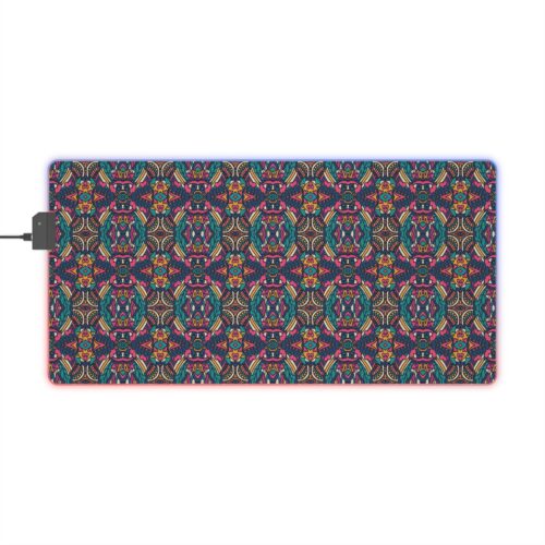 LED Gaming Mouse Pad, Blue and Pink Abstract Boho Ethnic