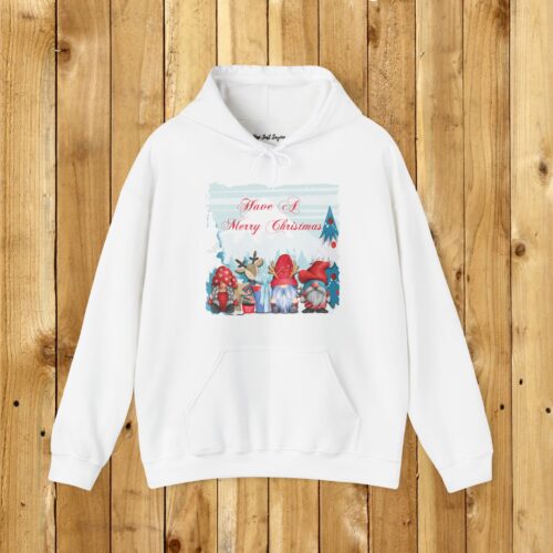 Have A Merry Christmas | Christmas Garden Gnomes | Snow Covered Mountains and Trees | Unisex Heavy Blend Hooded Sweatshirt