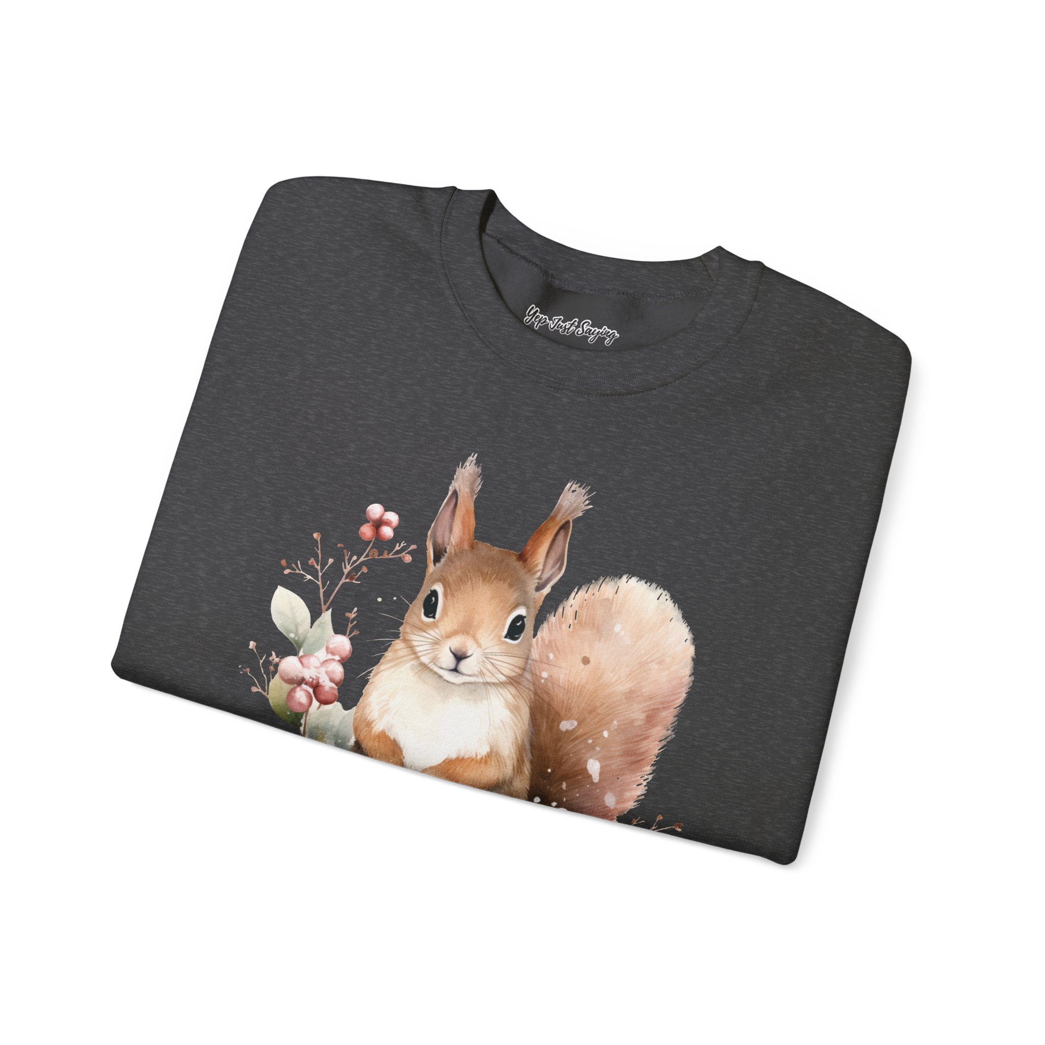 When Snow Falls Unisex Heavy Blend™ Crewneck Sweatshirt, Cute Squirrel Playing in the Snow - Image 35