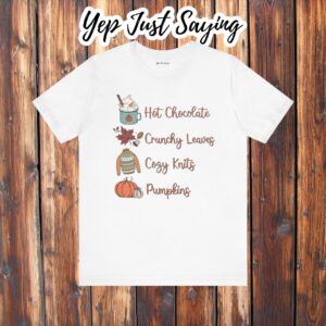 Hot Chocolate Crunchy Leaves Unisex Jersey Short Sleeve Tee, Halloween Party Shirt, Autumn Light Weight Tee