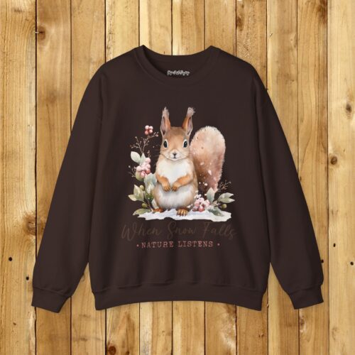 When Snow Falls Unisex Heavy Blend™ Crewneck Sweatshirt, Cute Squirrel Playing in the Snow