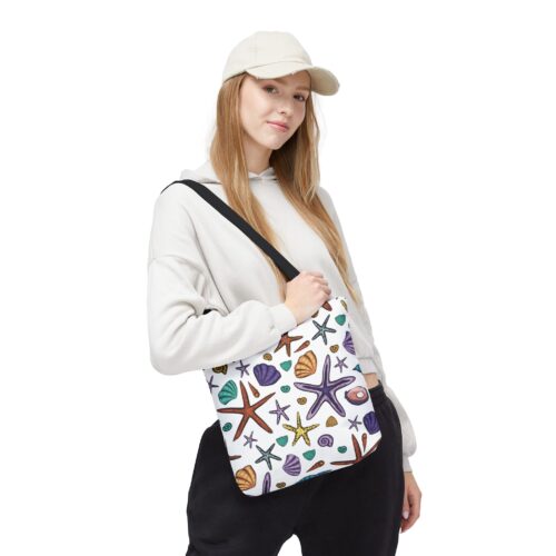 Purple Red Starfish Shells Ocean Tote Bag, Grocery Shopping On The Go Travel Strong Durable Over The Shoulder Sack