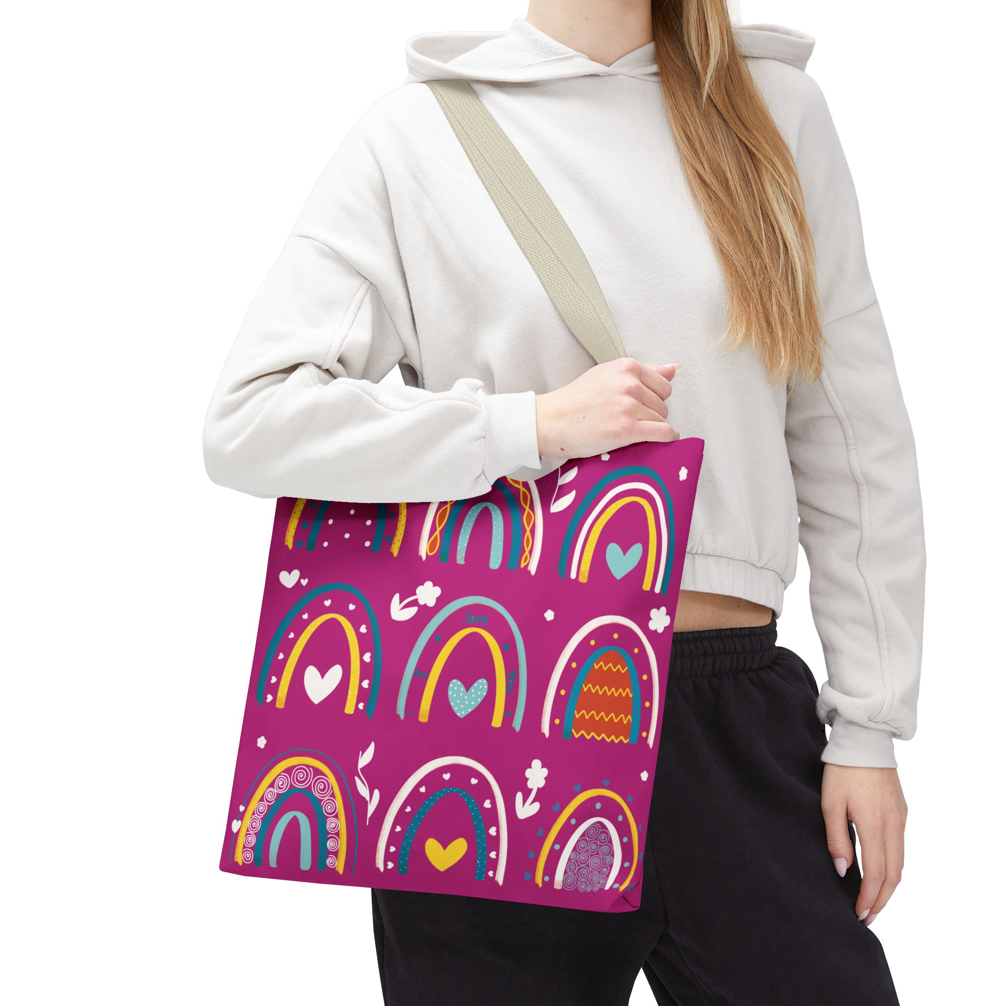 Boho Rainbow Colors Pink Tote Bag All Over Print - Image 22