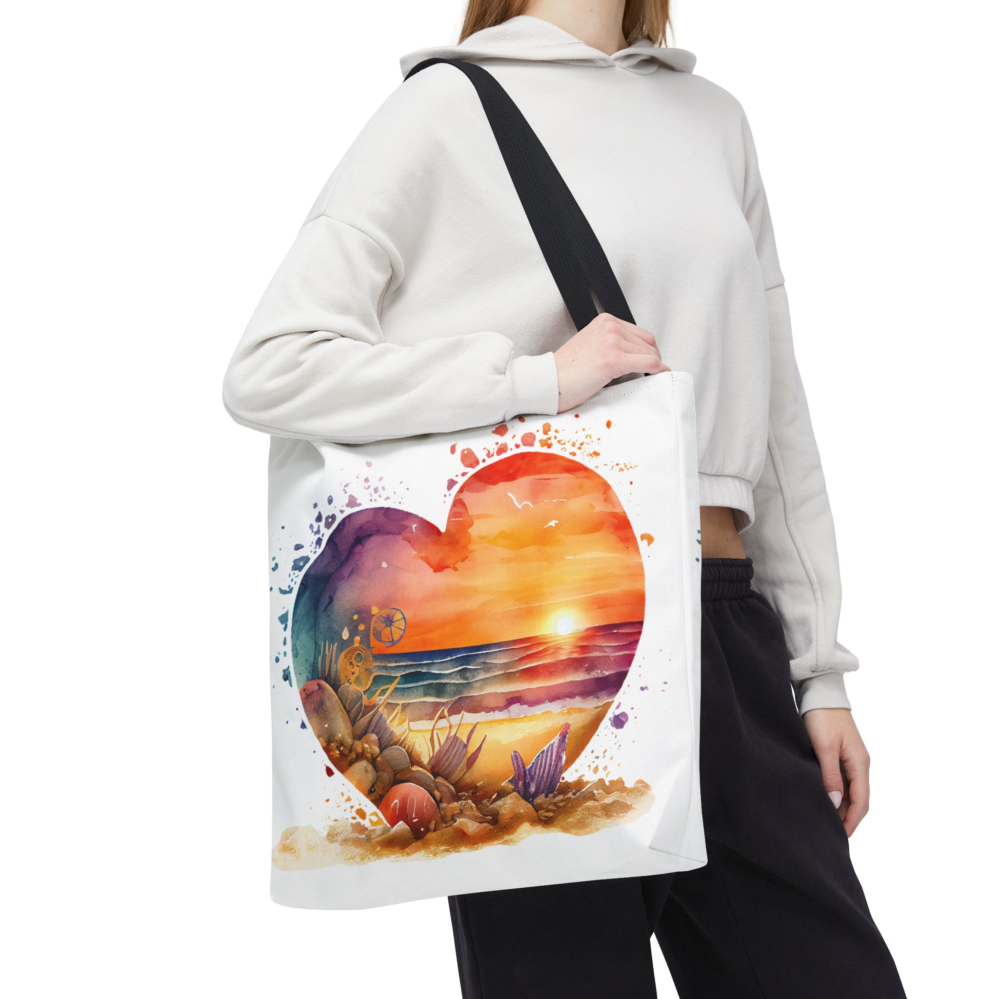 Sunset Sandy Beach Shells Waves Tote Bag, Grocery Shopping On The Go Travel Strong Durable Over The Shoulder Sack - Image 6