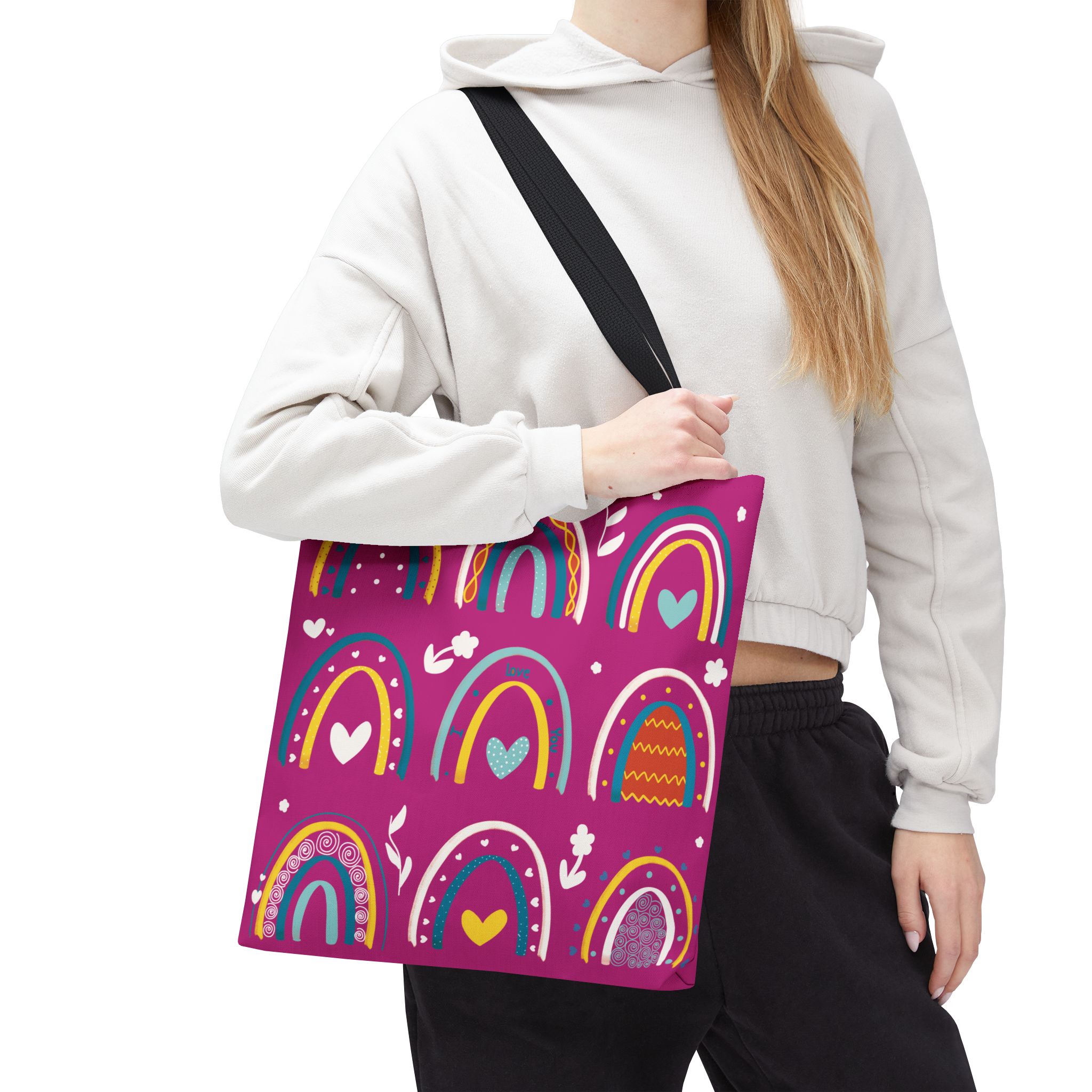 Boho Rainbow Colors Pink Tote Bag All Over Print - Image 4