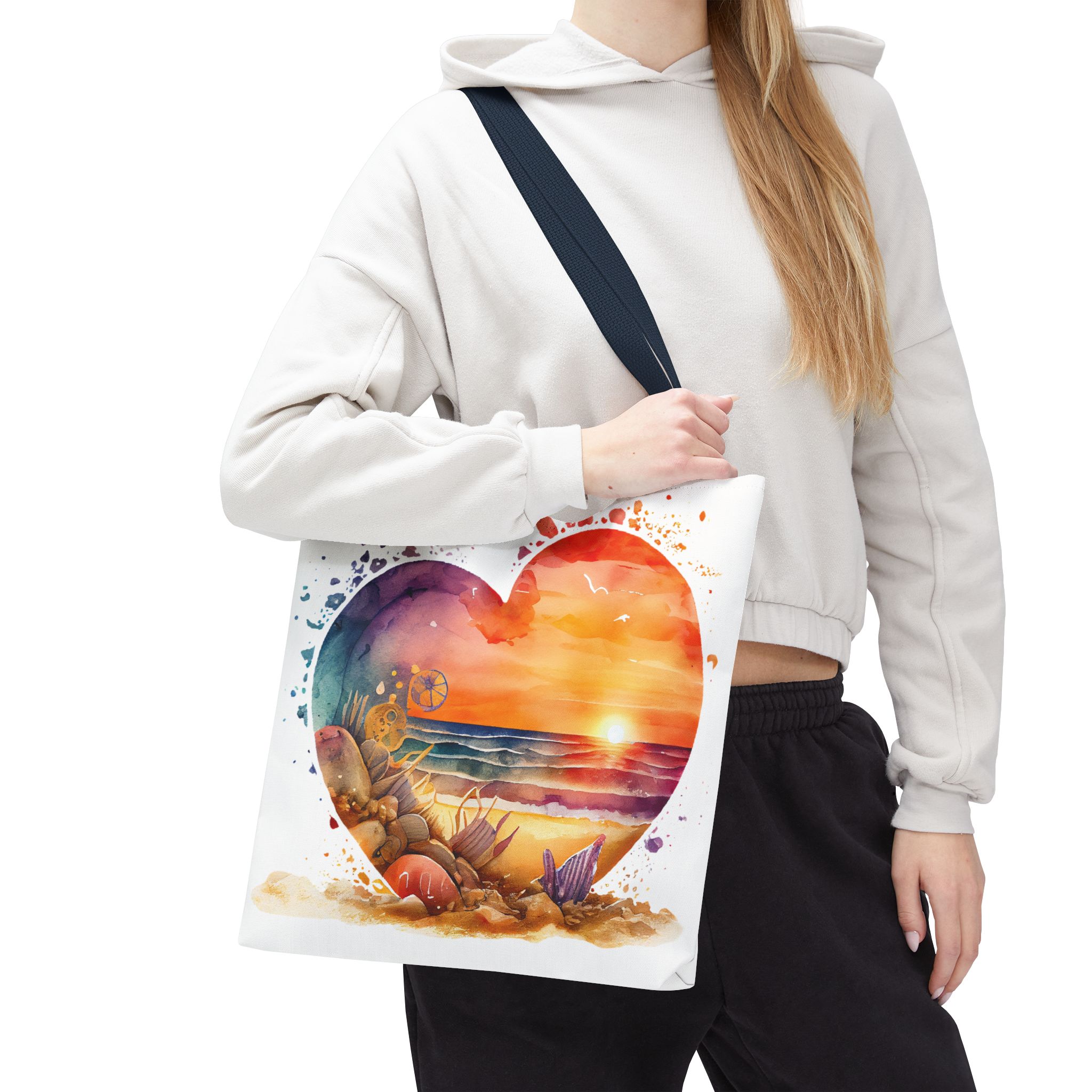 Sunset Sandy Beach Shells Waves Tote Bag, Grocery Shopping On The Go Travel Strong Durable Over The Shoulder Sack - Image 28