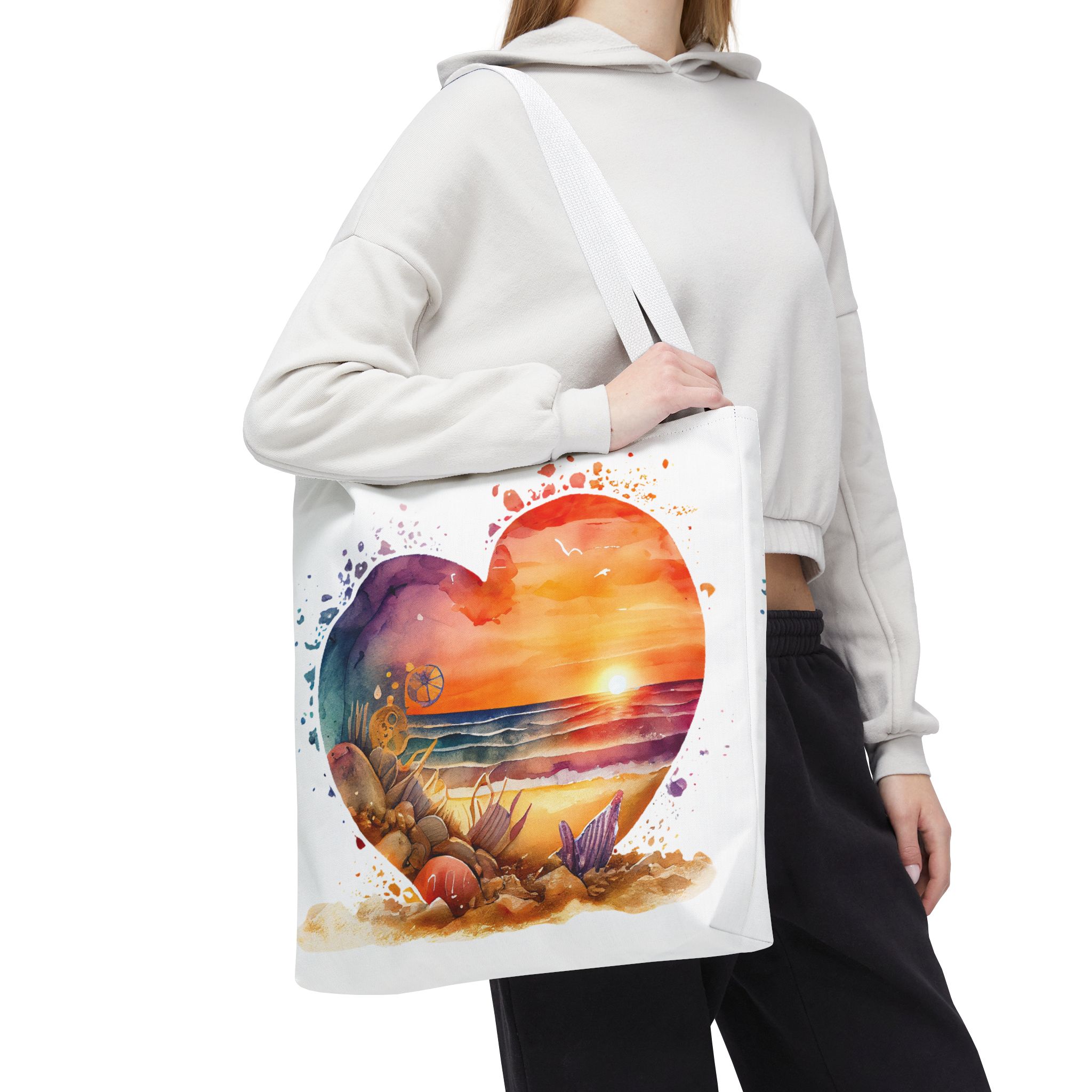 Sunset Sandy Beach Shells Waves Tote Bag, Grocery Shopping On The Go Travel Strong Durable Over The Shoulder Sack - Image 18